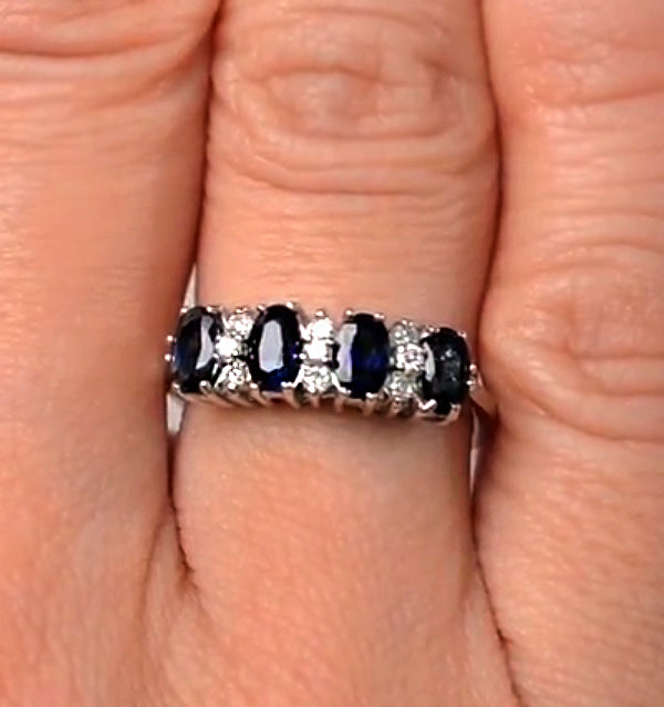 Sapphire 5 x 3mm And Diamond 9K White Gold Ring A4452